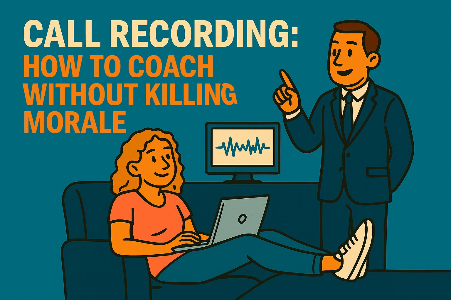 Jack reviewing sales call recordings with team to coach performance@