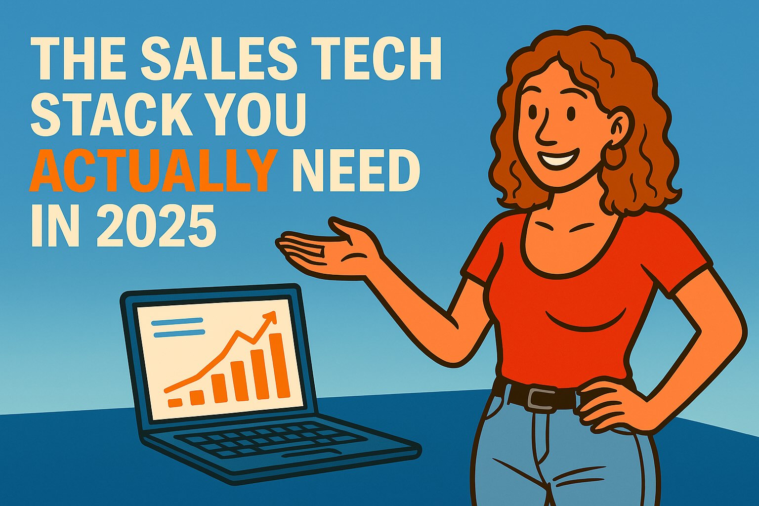 Monica reviewing her essential 2025 sales tech stack on laptop
